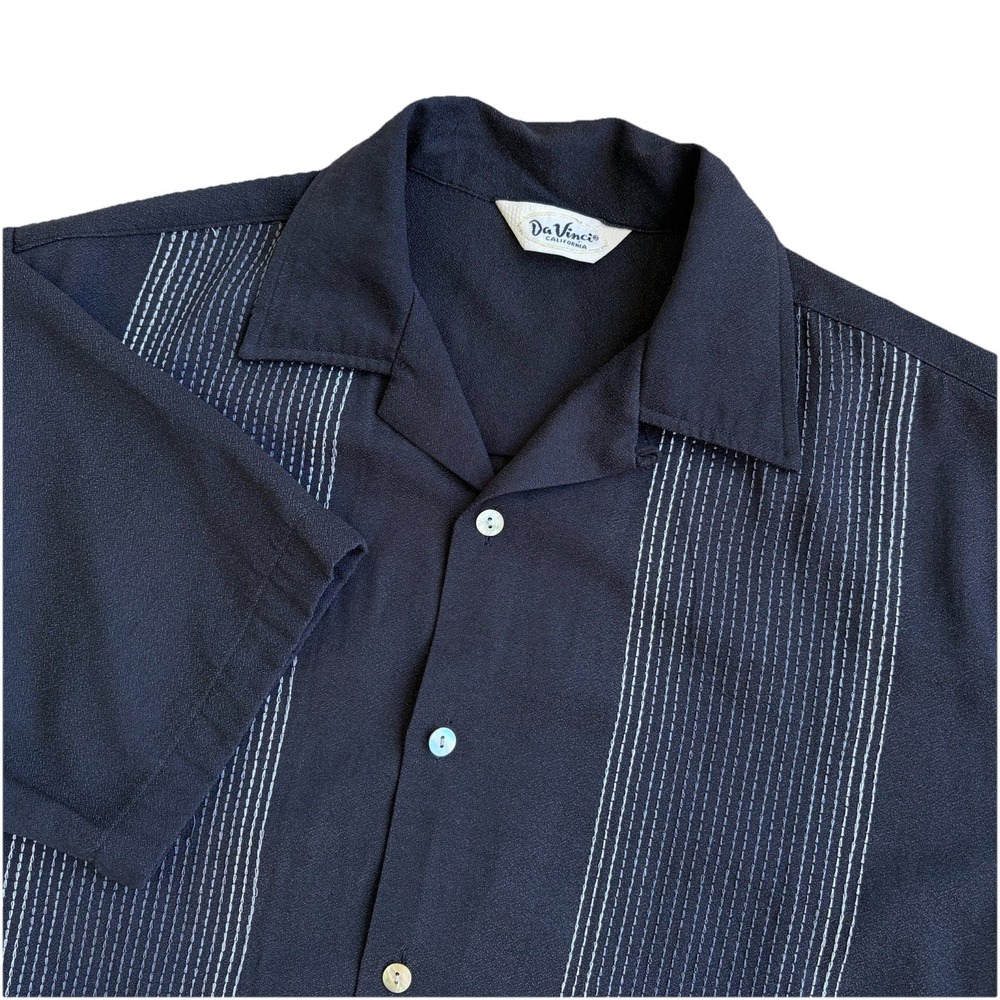 DaVinci California Shirt Mens XL Black Loop Camp Collar Bowling Retro 50s Style